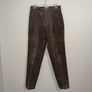 Vintage LL Bean Corduroy Pants Women 12 Tan Brown Pleated Zip Pockets Tapered